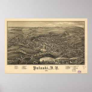 Póster 1885 Pulaski, mapa panorâmico da opinião de olho