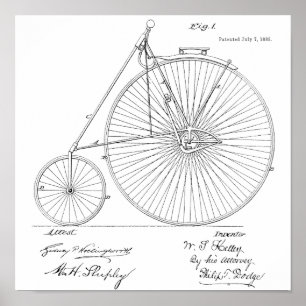 Póster 1885 Vintage High Wheeler Bicycle Patent Art Impre