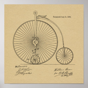 Poster 1885 Vintage High Wheeler Bicycle Patent Art Impre
