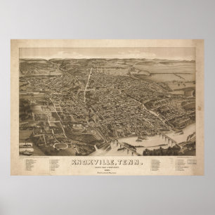 Póster 1886 Knoxville, mapa panorâmico da opinião de ol