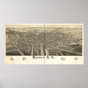 Póster 1886 Roma, mapa panorâmico da opinião de olho de