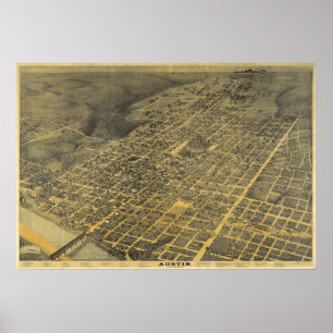 Poster 1887 Austin, mapa panorâmico da opinião de olho