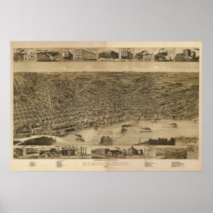 Poster 1887 Memphis, mapa panorâmico da opinião de olho