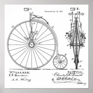 Poster 1887 Vintage High Wheeler Bicycle Patent Art Impre