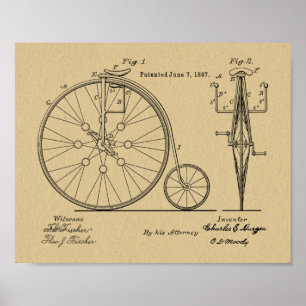 Póster 1887 Vintage High Wheeler Bicycle Patent Art Impre