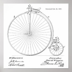 Poster 1887 Vintage High Wheeler Bicycle Patent Art Impre
