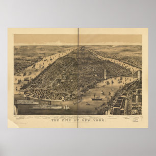 Póster 1889 New York City NY Birds Eye View Panoramic Map