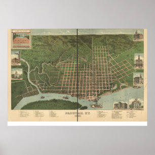 Póster 1889 Paducah, mapa panorâmico da opinião de olho