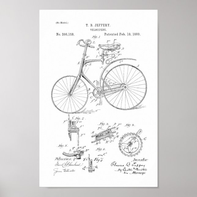 Póster 1889 Vintage Bicycle Velocipede Patent Art Impress (Frente)