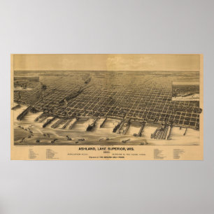 Póster 1890 Ashland, mapa panorâmico da opinião de olho