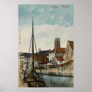 Poster 1890 Mechelen Malines Dyle river