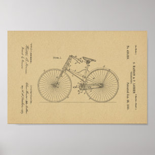Póster 1890 Vintage Bicycle Velocipede Patent Art Impress