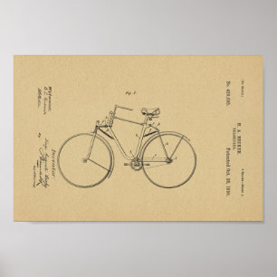Póster 1890 Vintage Bicycle Velocipede Patent Art Impress