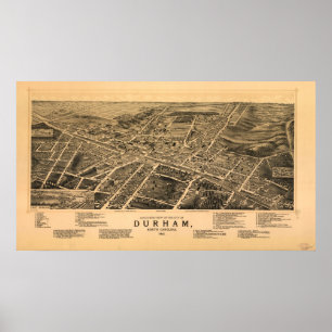 Poster 1891 Durham, mapa panorâmico da opinião de olho
