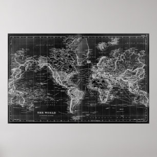 Poster 1892) Inverse preto e branco do mapa do mundo (