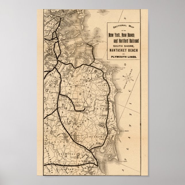 Poster 1893, Map, New Haven Railroad, Vintage (Frente)