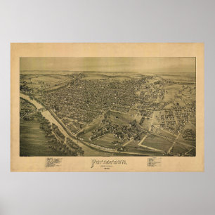 Poster 1893 Panorâmica Map Pottstown PA Pensilvânia