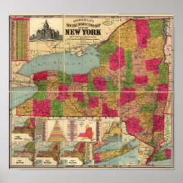 Poster 1896 Mapa dos Caminhos-de-Ferro e Cidades de Nova 