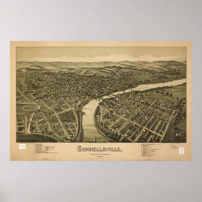 Poster 1897 PA Birds Connellsville Ver Mapa Panorâmico (Frente)