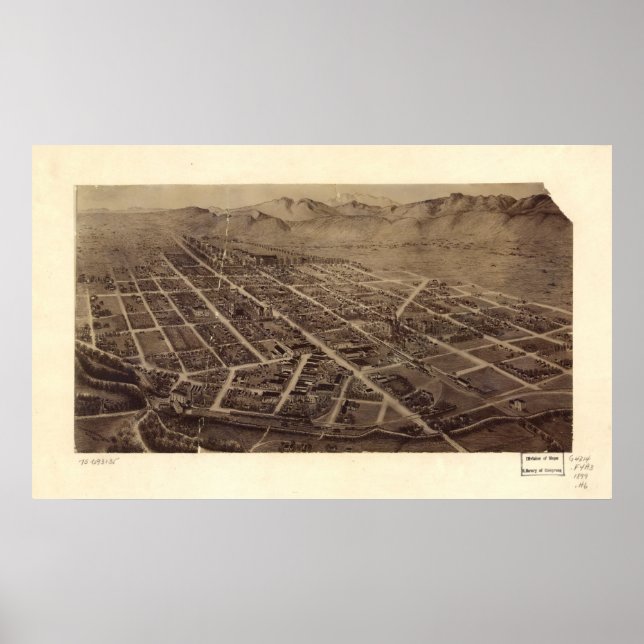 Póster 1899 Fort Collins, CO Birds Olhos Ver Mapa Panorâm (Frente)