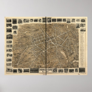 Póster 1899 Morristown, mapa panorâmico da opinião de