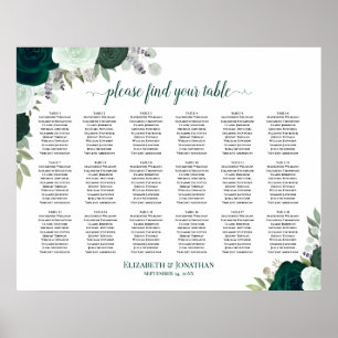 Poster 18 Gráfico de Casamento de Boho Rosas Emerald Mesa