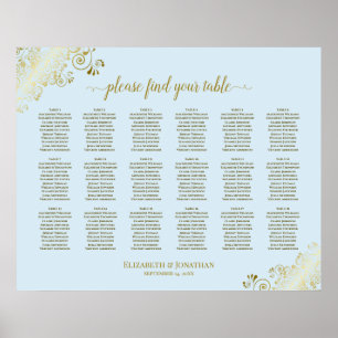 Poster 18 Gráfico de Casamento de Mesa Azul e Dourado