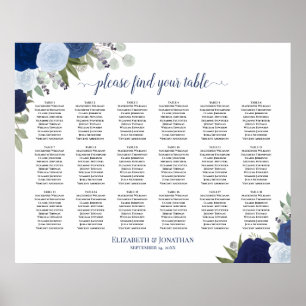 Poster 18 Gráfico de Casamento de Rosas Azuis Elegantes M