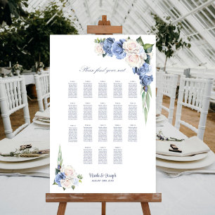 Poster 18 Mesa Carta de Assentos Flor Rosa Azul e Branco