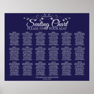 Poster 18 Table Elegant Navy Blue Wedding Seating Chart