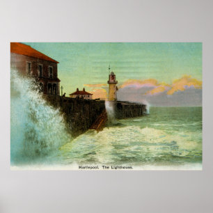 Poster 1900s Hartlepool do vintage o farol