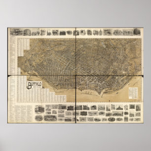 Póster 1902 búfalo, mapa panorâmico da opinião de olho