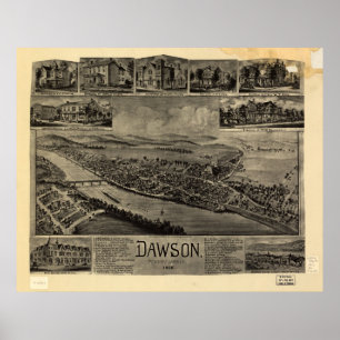Póster 1902 Dawson, mapa panorâmico da opinião de olho 