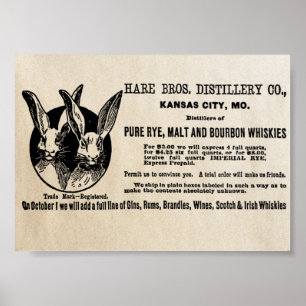 Poster 1902 Vintage Hare Bros. Distillery Co. Anúncio