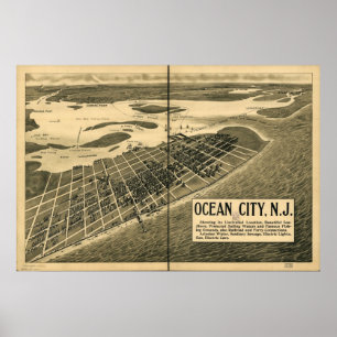 Poster 1903 cidade do oceano, mapa panorâmico da opiniã