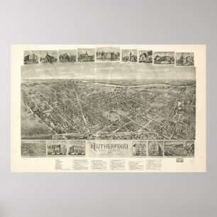Póster 1904 Rutherford, mapa panorâmico da opinião de