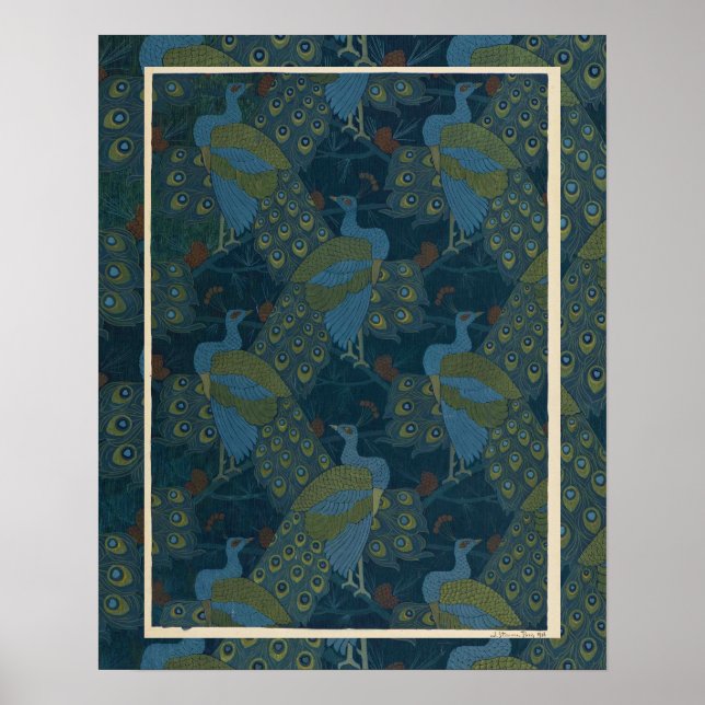 Poster 1906 Vintage European paciocks wallpaper art (Frente)