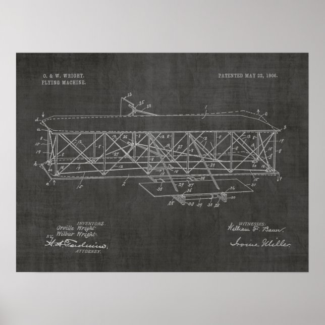 Póster 1906 Wright Brothers Airplane Patent Art Drawing (Frente)