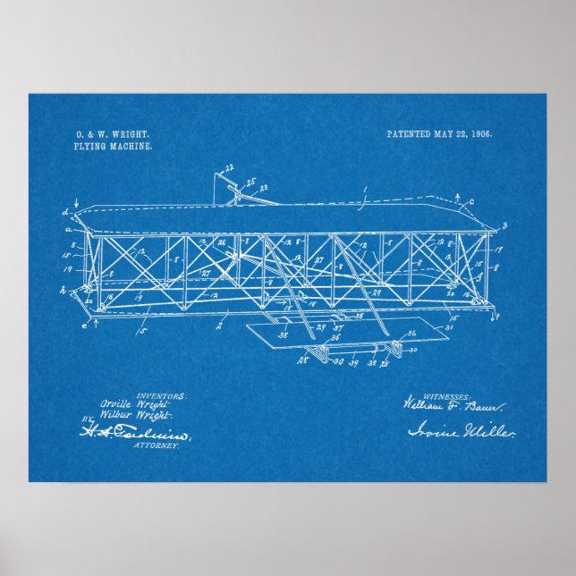 Póster 1906 Wright Brothers Airplane Patent Art Drawing (Frente)