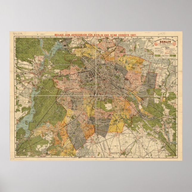 Poster 1907 Berlin Transportation Map – Germany Map (Frente)