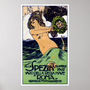 Póster 1907, navio de guerra italiano Roma