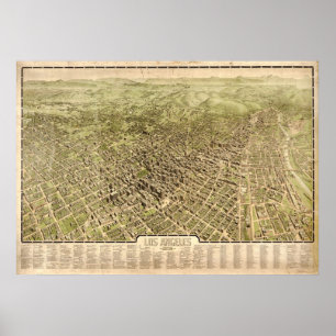 Poster 1909 Los Angeles, mapa panorâmico da opinião de
