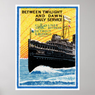 Poster 1910 Detroit para Buffalo Navio a Vapor
