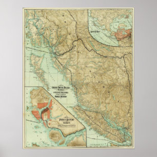 Póster 1910 Mapa do Grande Tronco do Pacífico Ferroviário