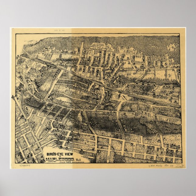 Poster 1910 Maplewood, NJ Birds Eye Ver Mapa Panorâmico (Frente)