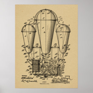 Póster 1911 Old Airship Balloon Patent Art Drawing Print
