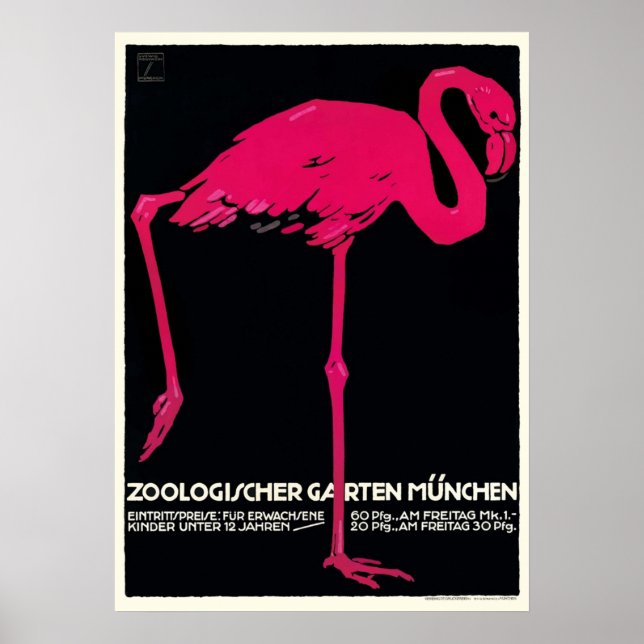 Poster 1912 Ludwig Hohlwein Mich Zoo Flamingo (Frente)