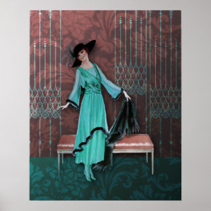 Póster 1913 Luxe: A forma do vintage no Aqua e aumentou