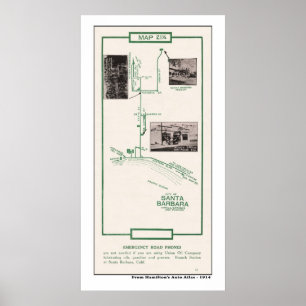 Poster 1914 mapa, cidade de Santa Barbara