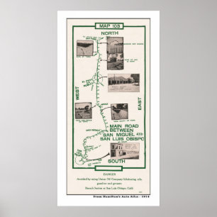 Póster 1914 mapa, San Miguel a San Luis Obispo